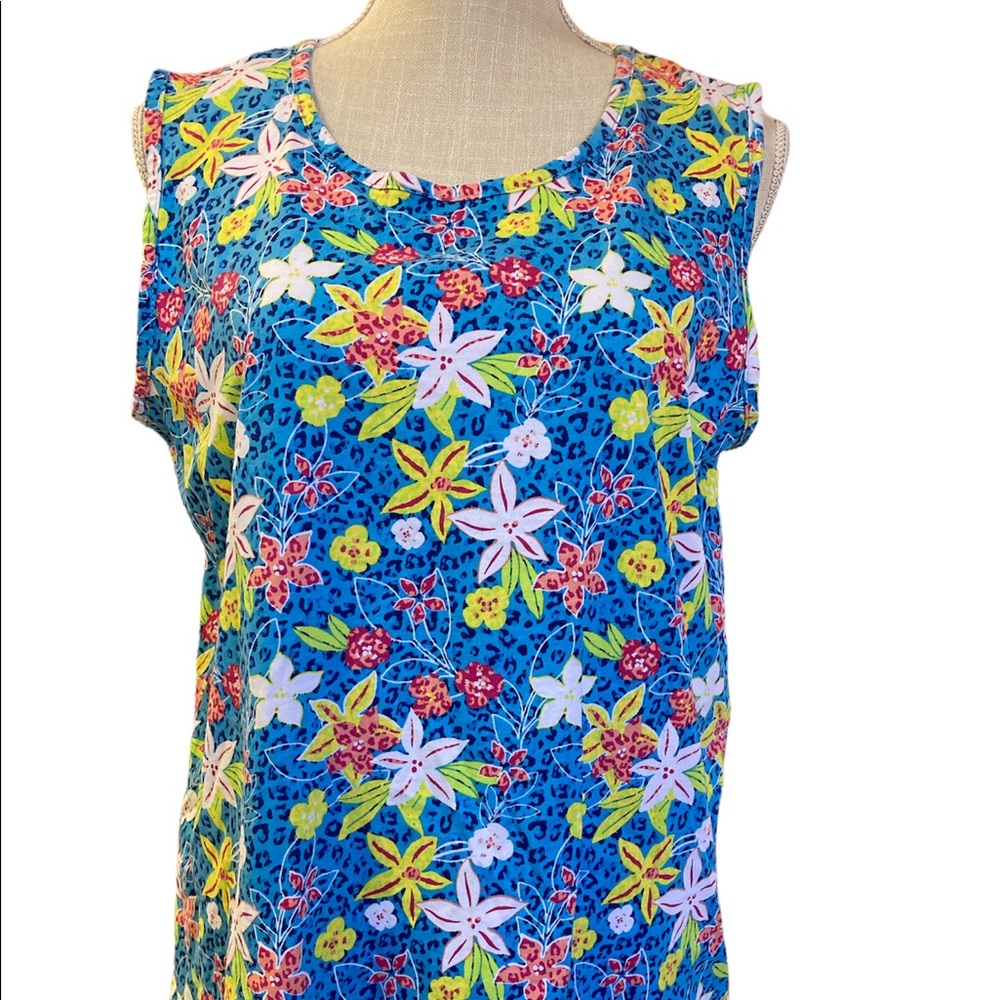 Cozee Corner Blue Floral Sleeveless Top- 100% Cotton